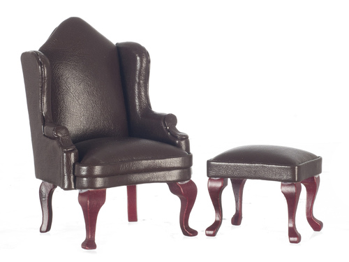 WING CHAIR/OTTOMAN/BROWN