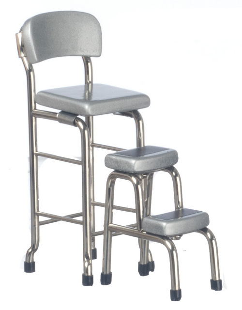 KITCHEN STOOL W/STEP/SILV